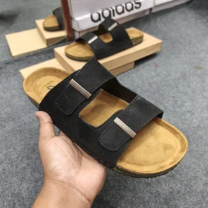 Double Belt-Suede Sandal Bkack