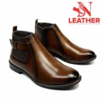 Side Belt Polished Leather Chelsea Boot chocolate
