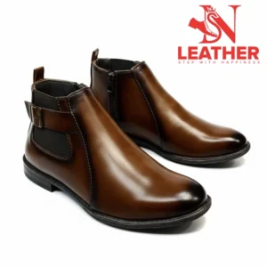 Side Belt Polished Leather Chelsea Boot chocolate